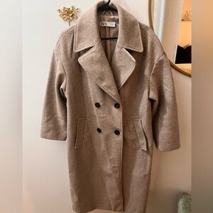 Zara Oversized Beige Double-Breasted Pea Coat